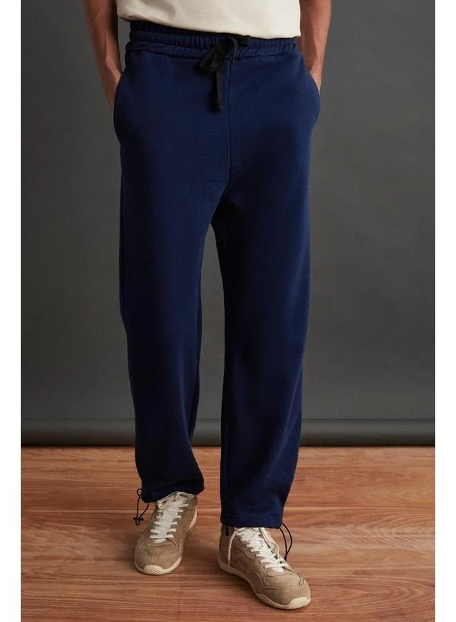 Grimelange Men's Soft-Lined Comfortable Elastic-Cuffed Comfort Navy Sweatpants.