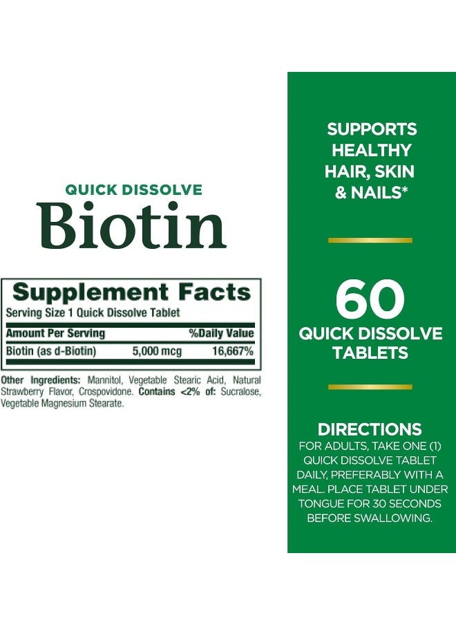 NATURE'S BOUNTY Qd Biotin 5000 Mcg - 60 Quick Dissolve Tablets  - Image 2