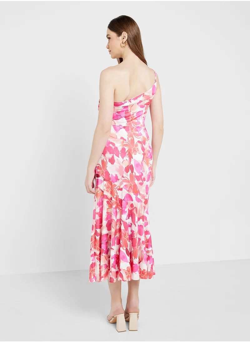 ELLA One Shoulder Floral Print Dress