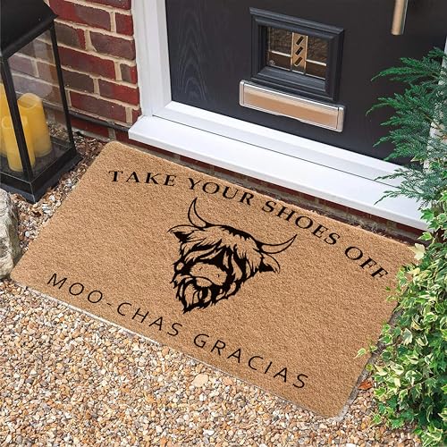 LUVADIAN Take Your Your Shoes Off Door Mat Funny Highland Cow Welcome Mats for Front Door Shoes Off Doormat Please Remove Your Shoes Doormat Funny Front Door Mats Outdoor Entrance 17x30 Inch - Image 3