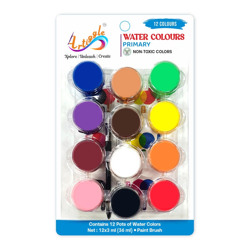Artiggle 12 Shades Watercolor Set - Premium Watercolors for Painting, Drawing, and Artistic Projects - Vibrant Pigments, Brushes Included - Ideal for Beginners and Professionals 3Ml 12 Shades - Image 1