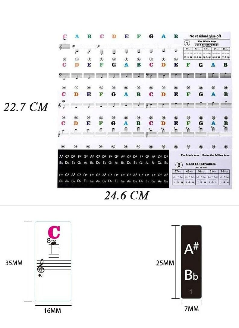 Mike Music - Piano Keyboard Stickers for 88/61/54/49/37 Key, Bold Large Letter Piano Stickers for Learning, Removable Piano Keyboard Letters, Notes Label for Beginners and Kids, Multicolor - Image 1