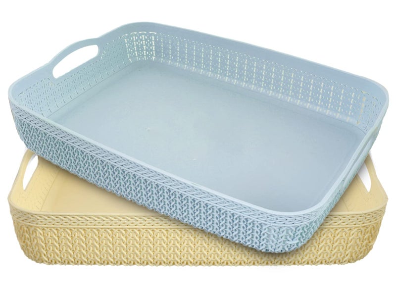 Kuber Industries Kuber Industries Q-4 Designer Plastic Storage Basket For Store Fruits, Vegetables, Magazines, Cosmetics, Stationary Pack of 2 (Blue & White)-50KM01596 - Image 1