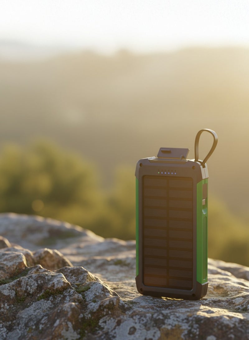 GREEN LION Solar Trex 10000mAh Power Bank PD 20W, Portable Power Station with built In Type-C & Lightning Cable / Solar Panel / Compatible with Mag Safe / Multi Functional LED / IP65 Dust & Water Resistant - Black - Image 2