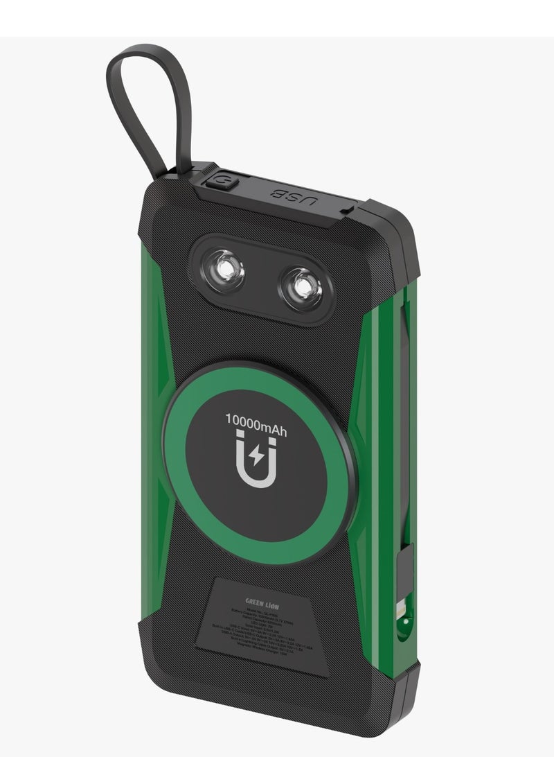 GREEN LION Solar Trex 10000mAh Power Bank PD 20W, Portable Power Station with built In Type-C & Lightning Cable / Solar Panel / Compatible with Mag Safe / Multi Functional LED / IP65 Dust & Water Resistant - Black - Image 3