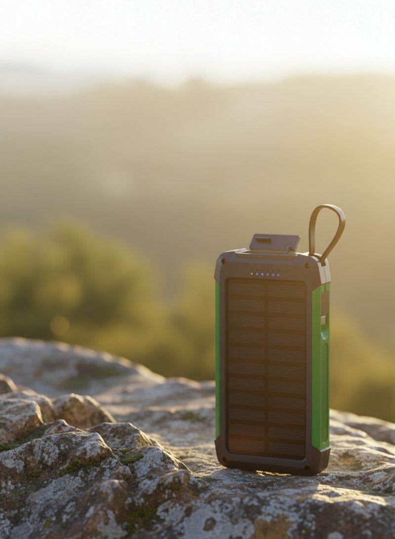 جرين ليون بنك طاقة Solar Trex بسعة 10000 مللي أمبير، يدعم الشحن السريع PD بقدرة 20 واط، محطة طاقة محمولة مزودة بكابل Type-C و Lightning مدمجين / لوحة شمسية / متوافق مع Mag Safe / مزود بمؤشر LED متعدد الوظائف / مقاوم للغبار والماء بمعيار IP65 - أسود - Image 3