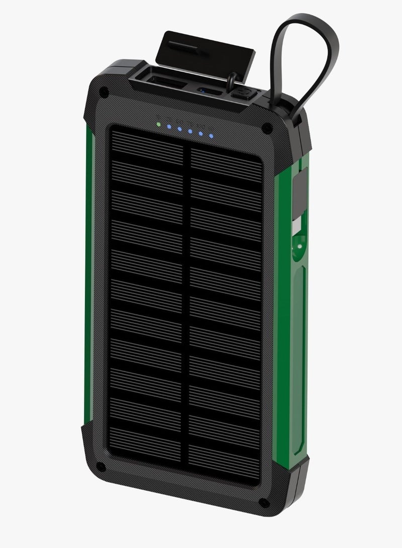 جرين ليون بنك طاقة Solar Trex بسعة 10000 مللي أمبير، يدعم الشحن السريع PD بقدرة 20 واط، محطة طاقة محمولة مزودة بكابل Type-C و Lightning مدمجين / لوحة شمسية / متوافق مع Mag Safe / مزود بمؤشر LED متعدد الوظائف / مقاوم للغبار والماء بمعيار IP65 - أسود - Image 2