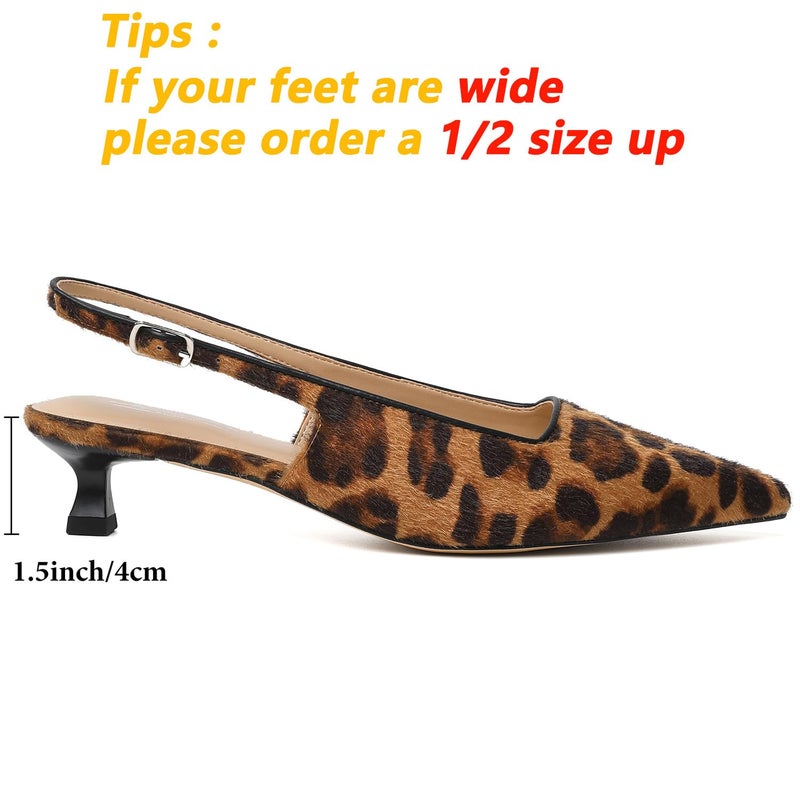 Mostrin Leopard Slingback Kitten Heels for Women Suede Pointed Closed Toe Heels Low Pumps Shoes for Party Work Office Size 8 - Image 5