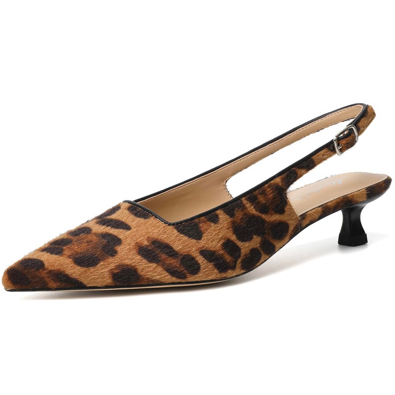 Mostrin Leopard Slingback Kitten Heels for Women Suede Pointed Closed Toe Heels Low Pumps Shoes for Party Work Office Size 8 - Image 1