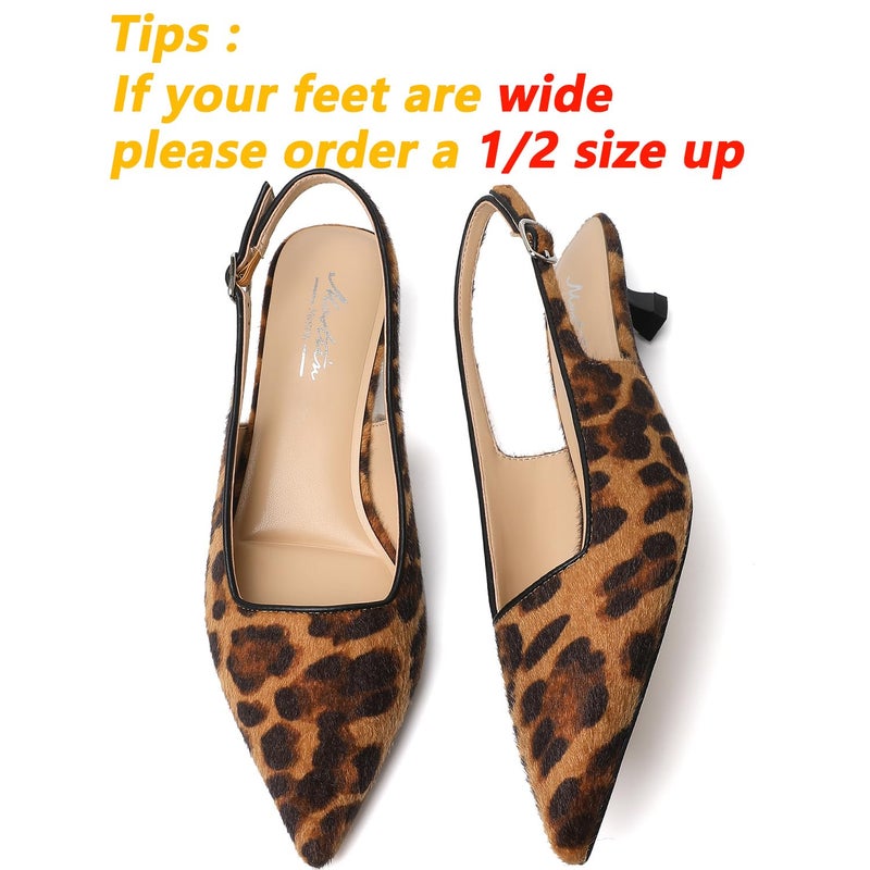 Mostrin Leopard Slingback Kitten Heels for Women Suede Pointed Closed Toe Heels Low Pumps Shoes for Party Work Office Size 8 - Image 4