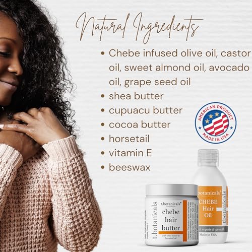 t.botanicals Hair Growth Set from Chad Africa - 4 oz Organic Chebe Oil, 8 oz Unscented Chebe Butter with Horsetail - Image 5