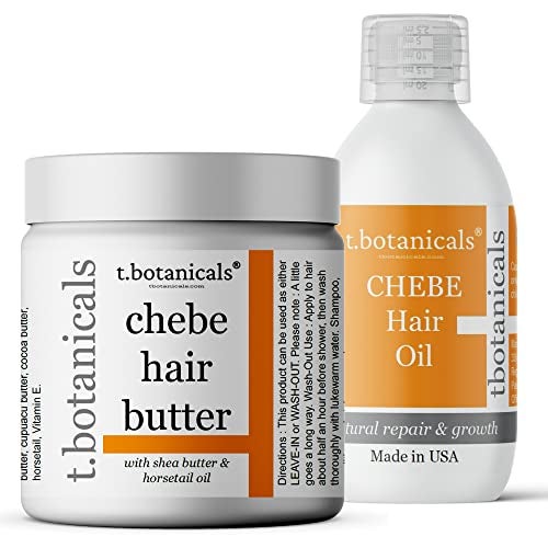 t.botanicals Hair Growth Set from Chad Africa - 4 oz Organic Chebe Oil, 8 oz Unscented Chebe Butter with Horsetail - Image 1