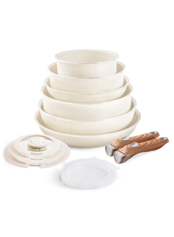 طقم أواني غير لاصقة قابل للفصل - حطام وحلل ستيكابل بمقابض قابلة للإزالة، آمنة للغسالة - للتخييم في العربيات، مناسبة لكل أنواع البوتاجازات ماعدا الحث - Image 1