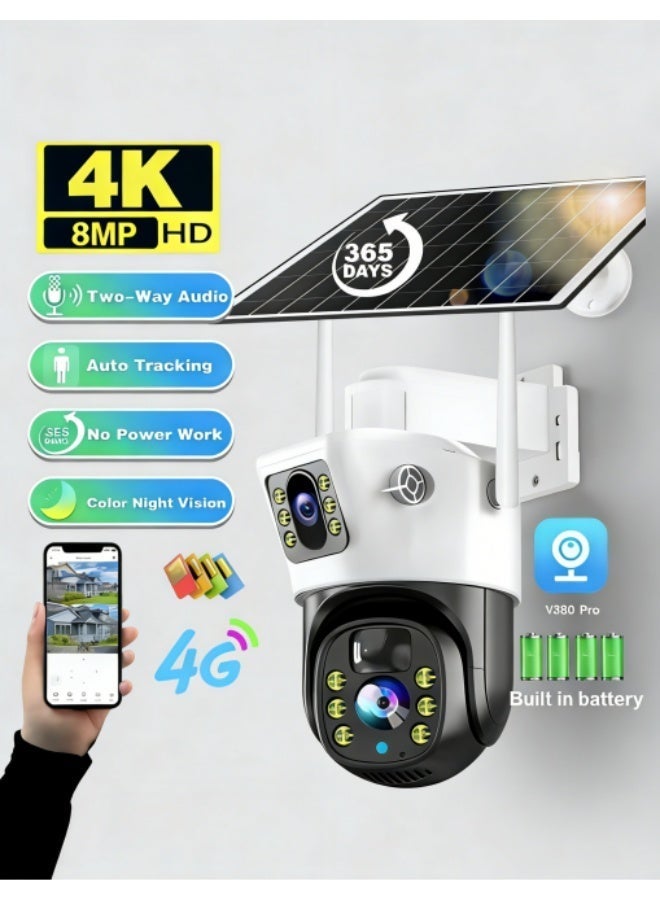 كروني كاميرا مراقبة CRONY VCS09 تعمل بالطاقة الشمسية بتقنية 4G. دقة 8 ميجابكسل (1080 بكسل). كاميرا بانورامية متحركة (PTZ). بطارية عالية السعة 8000 مللي أمبير + كاميرا تعمل بالطاقة الشمسية. مقاومة للماء بمعيار IP66، خاصية تتبع الأشخاص، صوت ثنائي الاتجاه، تخزين على بطاقة TF/سحابة، كاميرا أمان لاسلكية. - Image 1