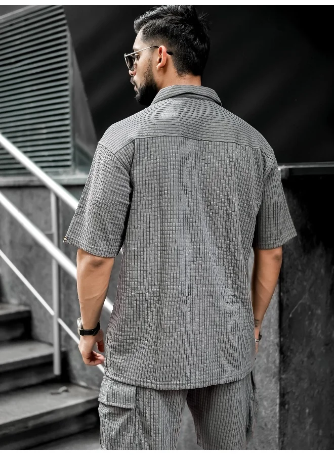 Maniac Maniac Men Solid Half Sleeve Light Grey Cotton Blend Shirt