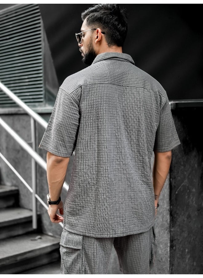 Maniac Maniac Men Solid Half Sleeve Light Grey Cotton Blend Shirt  - Image 3
