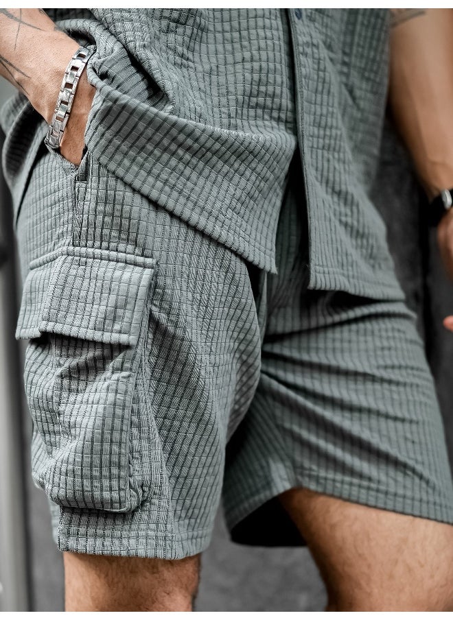 Maniac Maniac Men Solid Half Sleeve Light Grey Cotton Blend Shirt  - Image 5