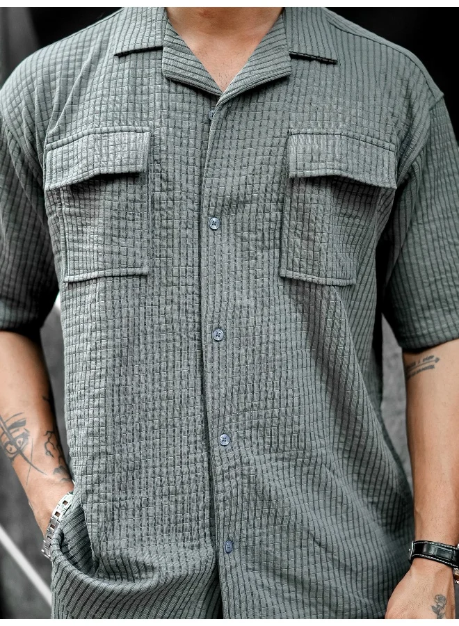 Maniac Maniac Men Solid Half Sleeve Light Grey Cotton Blend Shirt