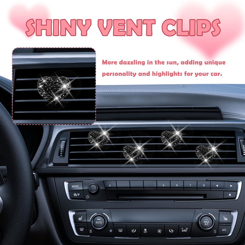 carleef 4Pcs Heart-Shaped Car Vent Clips With Rhinestone Bling Air Vent Clips Car Decorations Premium Shiny Car Clips For Vents Accessories Interior (Black) - Image 4