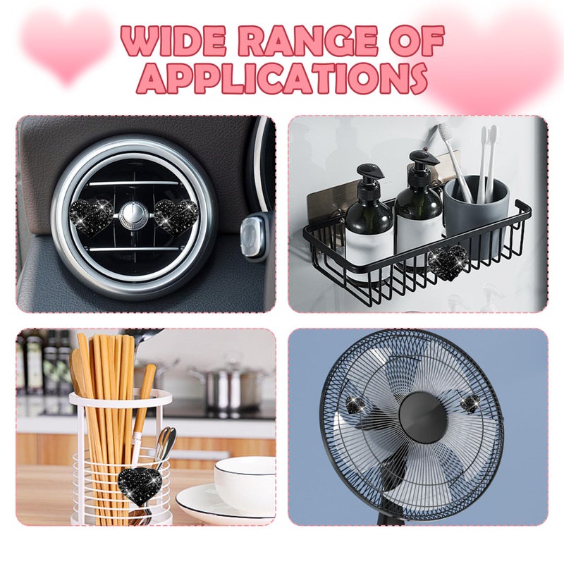 carleef 4Pcs Heart-Shaped Car Vent Clips With Rhinestone Bling Air Vent Clips Car Decorations Premium Shiny Car Clips For Vents Accessories Interior (Black) - Image 5