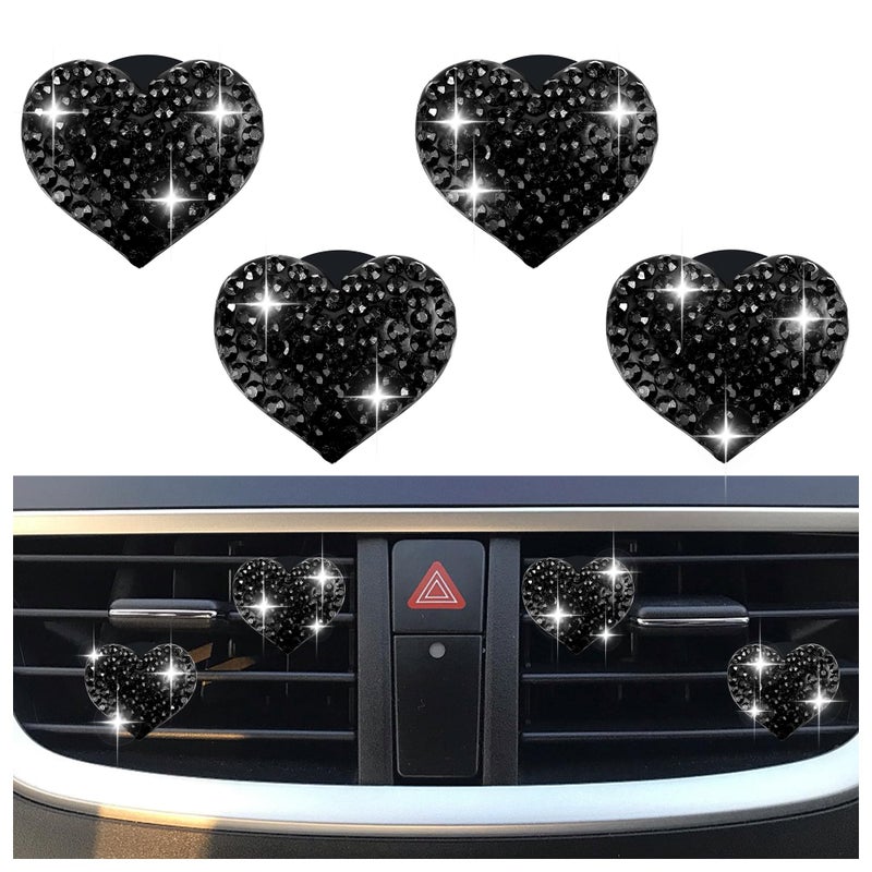 carleef 4Pcs Heart-Shaped Car Vent Clips With Rhinestone Bling Air Vent Clips Car Decorations Premium Shiny Car Clips For Vents Accessories Interior (Black) - Image 1