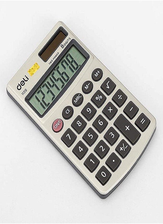 Deli DUAL POWER POCKET CALCULATOR 8 DIGITS (GREY) 