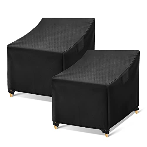 WLEAFJ Outdoor Chair Covers Waterproof, Black Lawn Patio Furniture Covers, Heavy Duty Patio Lounge Deep Seat Cover, 2 Pack - 26" W x 25" D x 34" H - Image 1