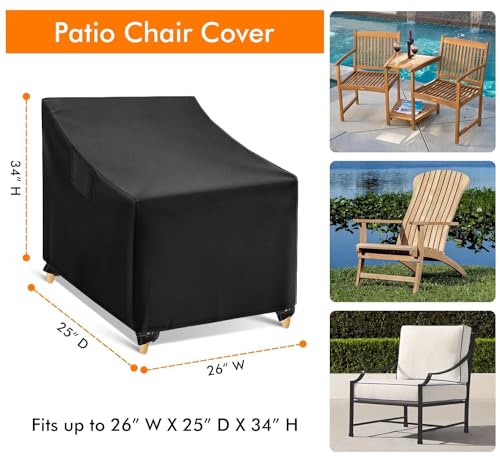 WLEAFJ Outdoor Chair Covers Waterproof, Black Lawn Patio Furniture Covers, Heavy Duty Patio Lounge Deep Seat Cover, 2 Pack - 26" W x 25" D x 34" H - Image 2