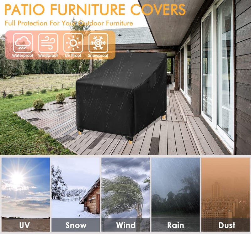 WLEAFJ Outdoor Chair Covers Waterproof, Black Lawn Patio Furniture Covers, Heavy Duty Patio Lounge Deep Seat Cover, 2 Pack - 26" W x 25" D x 34" H - Image 5