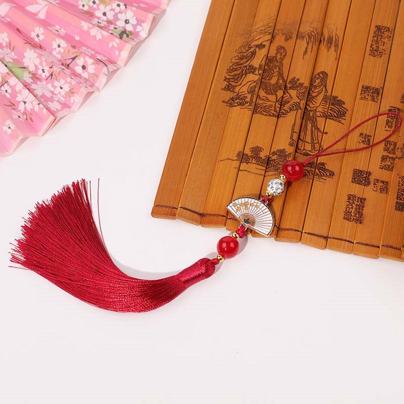 Generic Diamond Ball white fan tassel tassel Palace style cheongsam hanging tassel Han clothing accessories car hanging bag Press placket round beads hanging beard Purplish red