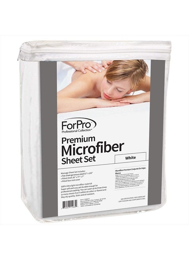 ForPro Professional Collection Premium Microfiber 3-Piece Massage Sheet Set, White, Ultra-Light, Stain, and Wrinkle-Resistant Includes Massage Flat and Fitted Sheet and Massage Face Rest Cover  - Image 2