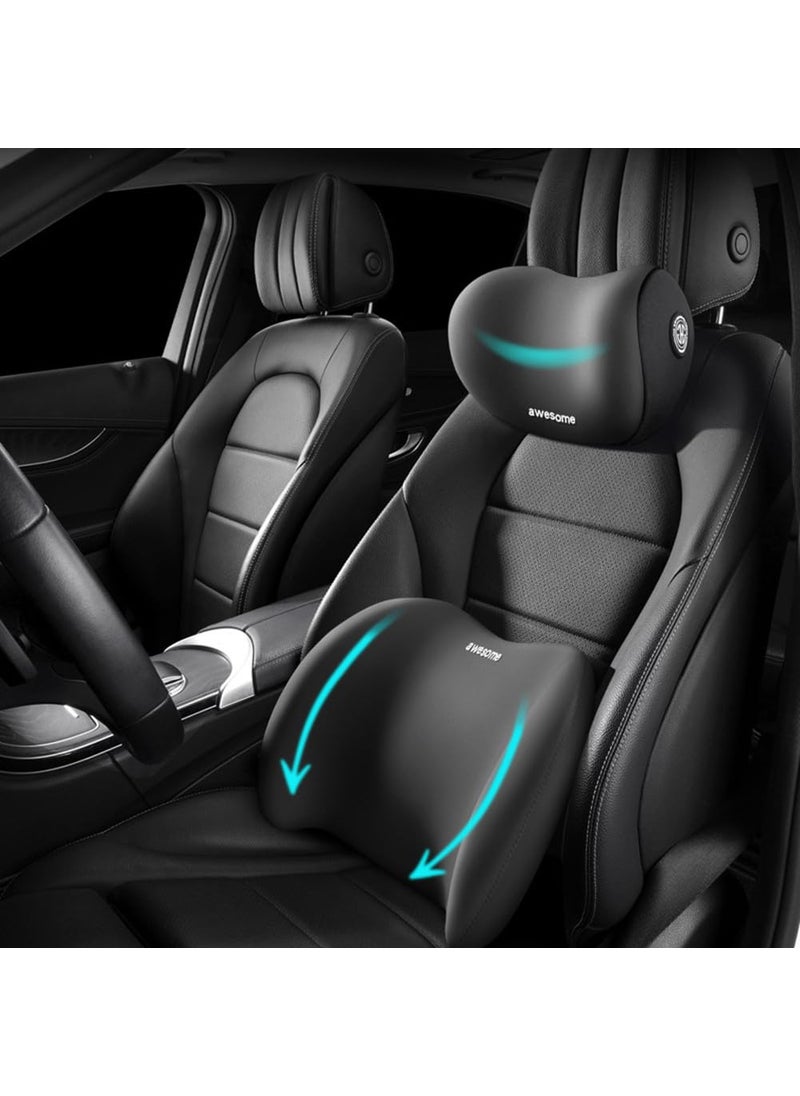 Sothuba Sothuba Car Lumbar Support Pillow and Car Neck Pillow Kit Ergonomic Car Seat Headrest Lumbar Cushion with Adjustable Strap for Neck Back Pain Relief for Office ChairTruckWheelchair Black 
