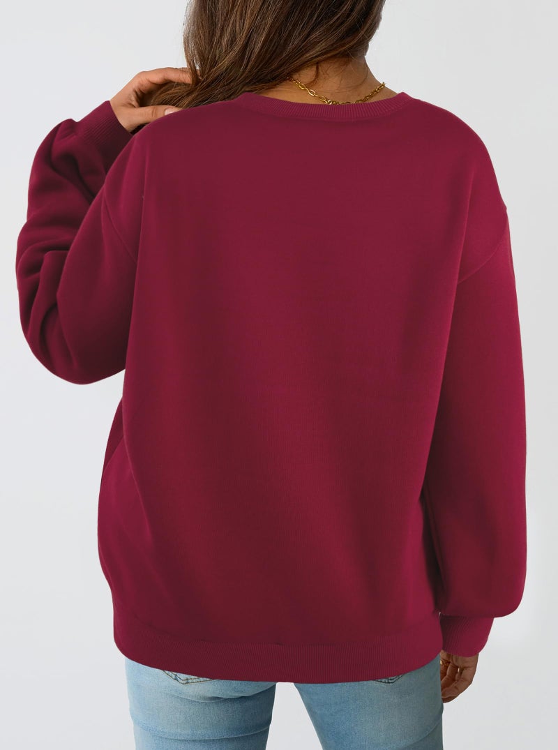 Hilinker Women's Graphic Crewneck Sweatshirts Cute Pullover Casual Loose Long Sleeve Tops Burgundy New York Medium - Image 4