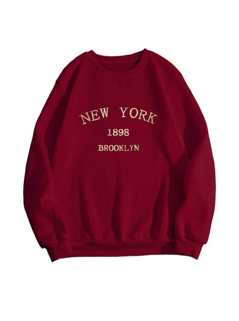 Hilinker Women's Graphic Crewneck Sweatshirts Cute Pullover Casual Loose Long Sleeve Tops Burgundy New York Medium - Image 1