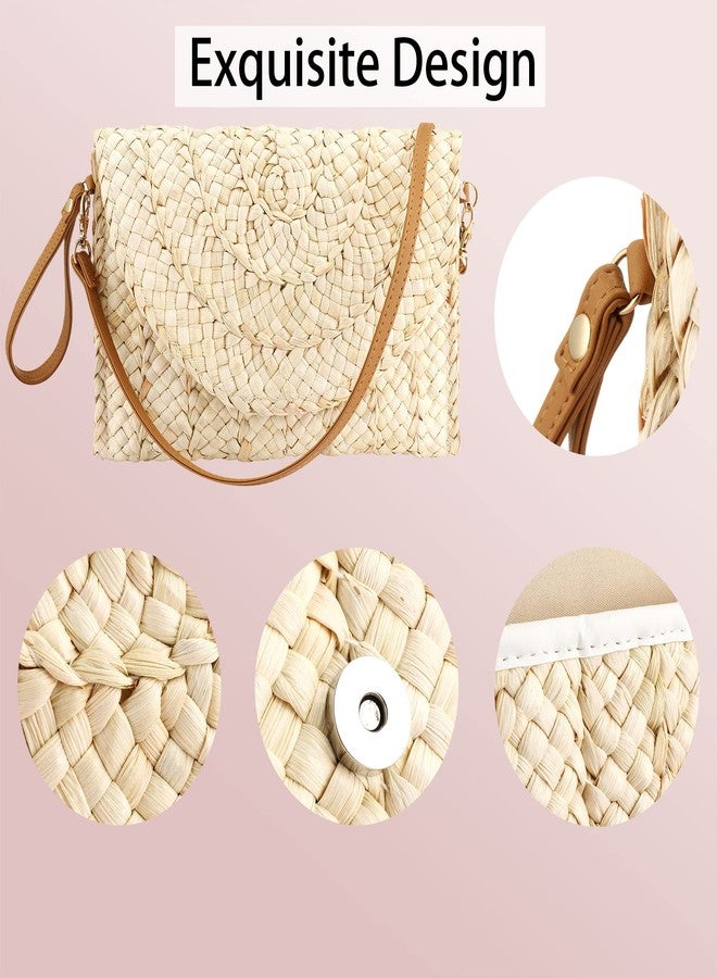 Buric Straw Clutch Purses for Women Woven Straw Crossbody Bags Women's Crossbody Handbags Retro Shoulder bag Trendy Summer Beach Bags with Magnetic Buckle Closure (Beige) - Image 4