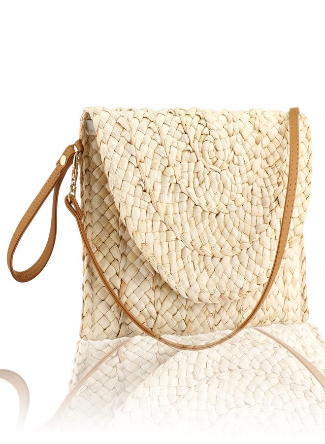 Buric Straw Clutch Purses for Women Woven Straw Crossbody Bags Women's Crossbody Handbags Retro Shoulder bag Trendy Summer Beach Bags with Magnetic Buckle Closure (Beige) - Image 1