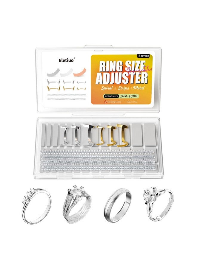 ELETIUO Ring Size Adjuster Set for Loose Rings,3 Styles Invisible Ring Reducer Jewelry Guard Ring Resizer,6Pcs Gold/Silver Filled Metal Ring Guards &117Pcs Sticky Strips &4 Sizes Spirals,Fit Almost Any Ring - Image 1