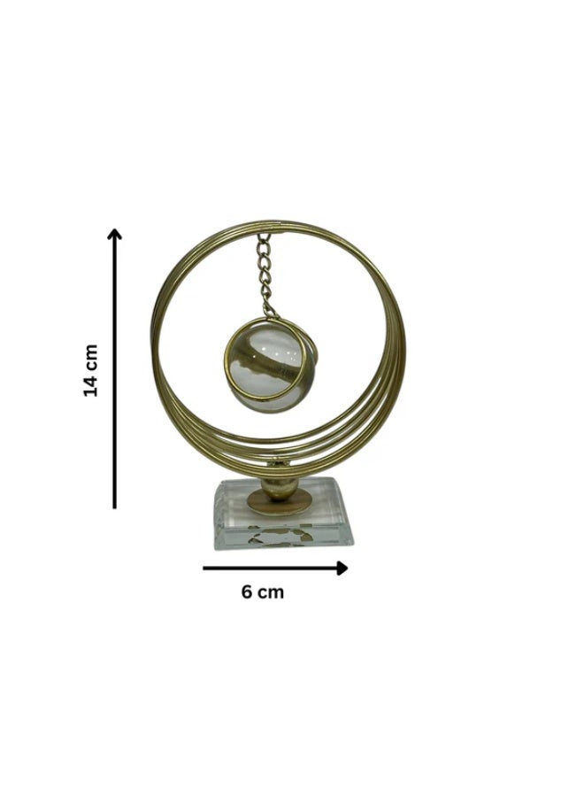 Modern Decorative Sculpture with Graduated Gold Rings & Suspended Crystal Sphere - Image 2