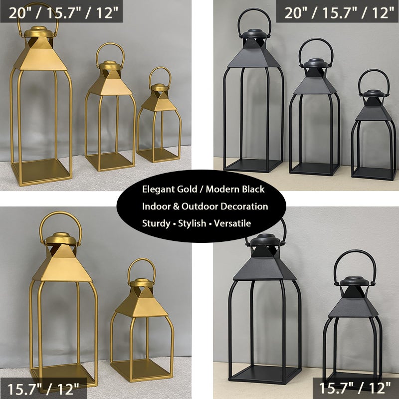 ZLFart Decorative Metal Lanterns Indoor Outdoor, Candle Holder for Porch, Patio, Fireplace, Floor, Wedding, Christmas, Fall, Holiday, Farmhouse Table Centerpiece (Gold, Set of 2 15.7" 12") - Image 5