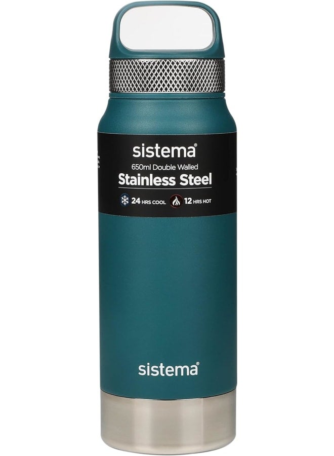 Sistema Hydrate Stainless Steel Water Bottle 650 Ml Bpa-Free Double Wall Vacuum Insulated Metal Water Bottle Keeps Liquid Hot (12 Hours) & Cool (24 Hours) Assorted Colours - Image 4