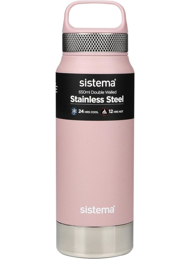 Sistema Hydrate Stainless Steel Water Bottle 650 Ml Bpa-Free Double Wall Vacuum Insulated Metal Water Bottle Keeps Liquid Hot (12 Hours) & Cool (24 Hours) Assorted Colours - Image 5