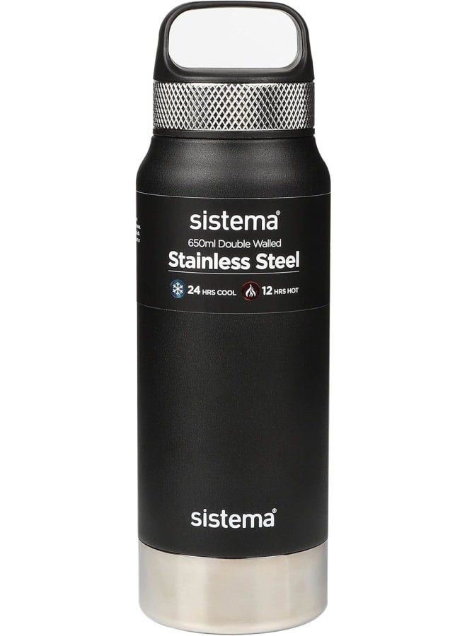 Sistema Hydrate Stainless Steel Water Bottle 650 Ml Bpa-Free Double Wall Vacuum Insulated Metal Water Bottle Keeps Liquid Hot (12 Hours) & Cool (24 Hours) Assorted Colours - Image 1