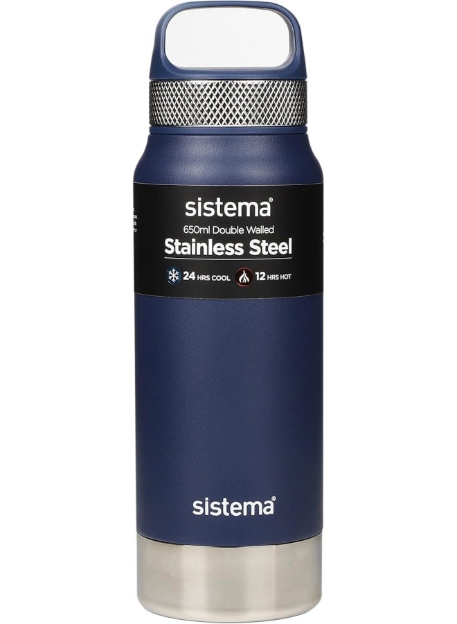 Sistema Hydrate Stainless Steel Water Bottle 650 Ml Bpa-Free Double Wall Vacuum Insulated Metal Water Bottle Keeps Liquid Hot (12 Hours) & Cool (24 Hours) Assorted Colours - Image 3