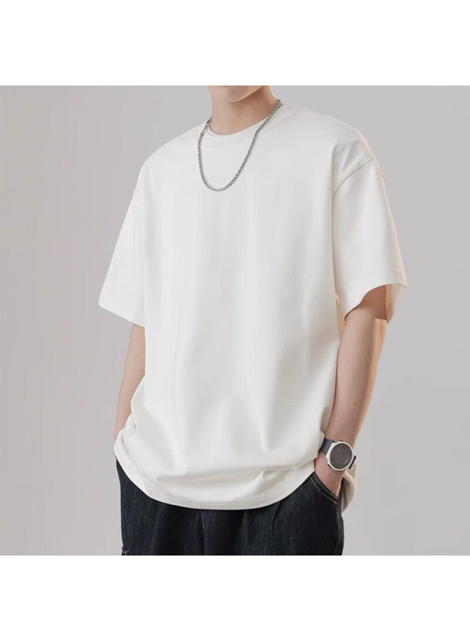 Homlean Loose Solid Color Short Sleeve T-shirt Men Spring Summer Pure Cotton Comfortable Basic Style Undershirt 5 Black XL - Image 2
