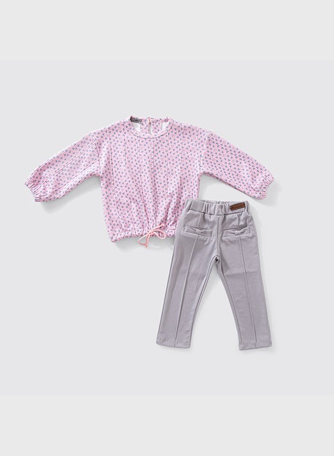 طقم خريفي بناتي أطفال صغار تيشيرت بكم طويل مع ليجنز