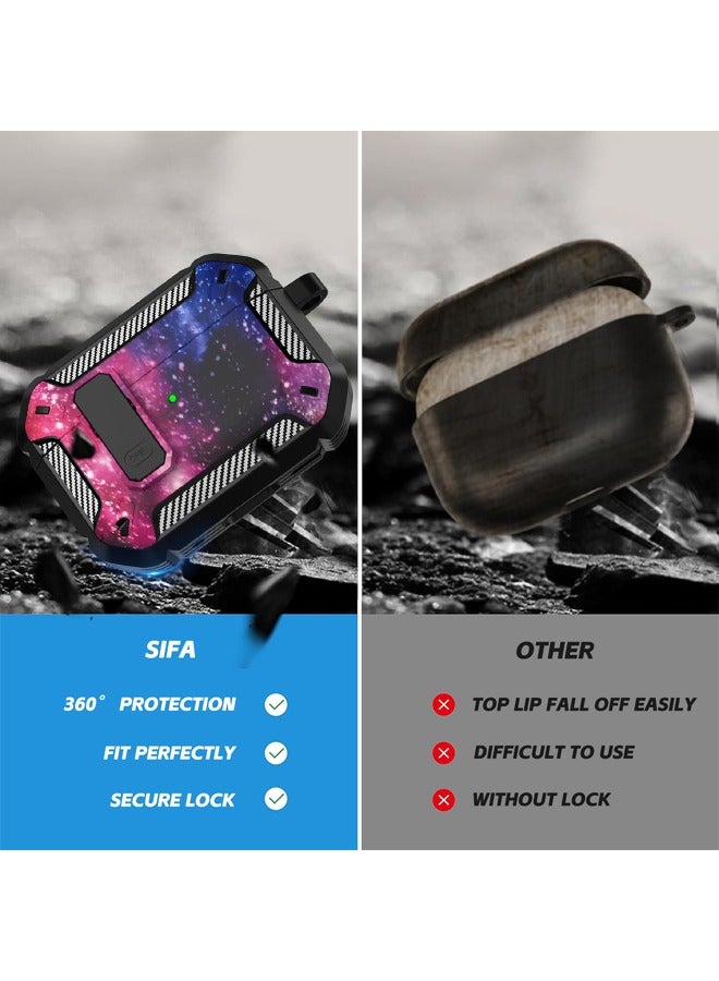 Airpods Pro 2 Case Cover, Airpods Pro 2nd Generation Protective Case with Lock, Military Hard Shell Rugged Shockproof Cover with Keychain Compatible with Apple Airpods Pro 2 2022 (Starry Sky) - Image 5