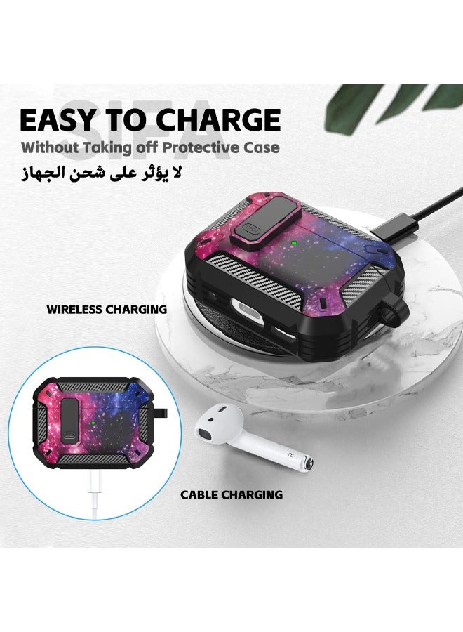 Airpods Pro 2 Case Cover, Airpods Pro 2nd Generation Protective Case with Lock, Military Hard Shell Rugged Shockproof Cover with Keychain Compatible with Apple Airpods Pro 2 2022 (Starry Sky) - Image 3