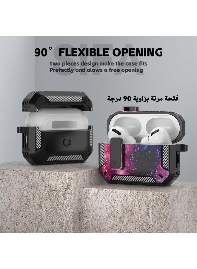 Airpods Pro 2 Case Cover, Airpods Pro 2nd Generation Protective Case with Lock, Military Hard Shell Rugged Shockproof Cover with Keychain Compatible with Apple Airpods Pro 2 2022 (Starry Sky) - Image 4