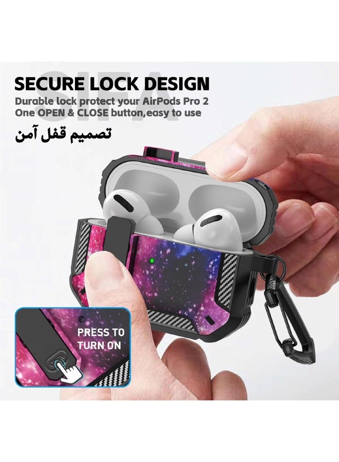 Airpods Pro 2 Case Cover, Airpods Pro 2nd Generation Protective Case with Lock, Military Hard Shell Rugged Shockproof Cover with Keychain Compatible with Apple Airpods Pro 2 2022 (Starry Sky) - Image 2