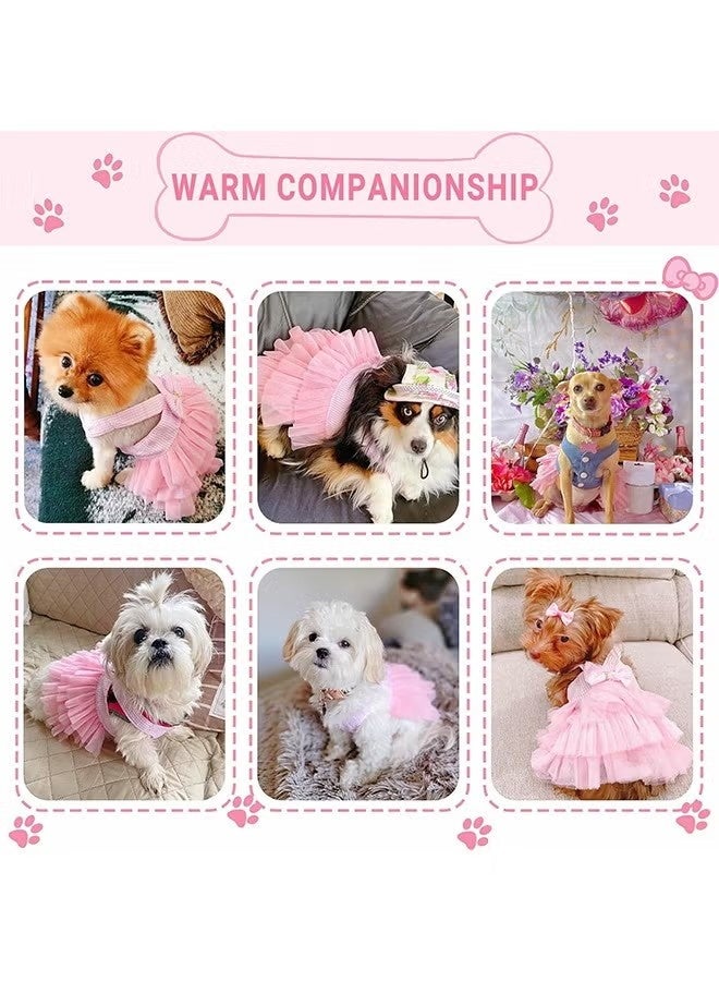 فستان أنيق مخطط من قماش شبكي رائع للكلاب والقطط والأرانب، مناسب للصغار، بتصميم أميرة، مزين بفيونكة، مناسب للكلاب الصغيرة، مثل كلاب البوميرانيان والتشيهواهوا، تنورة، مناسب للجراء (وردي، مقاس كبير). - Image 4